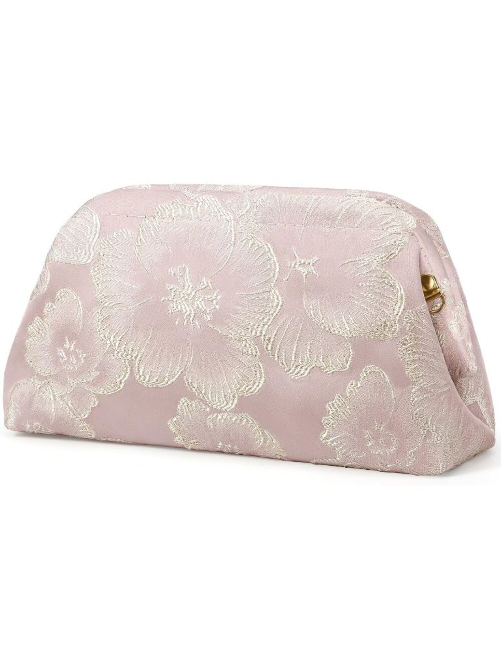 Women's Light Pink Floral Embroidered Kiss Lock Frame Clutch Evening Bag Purse
